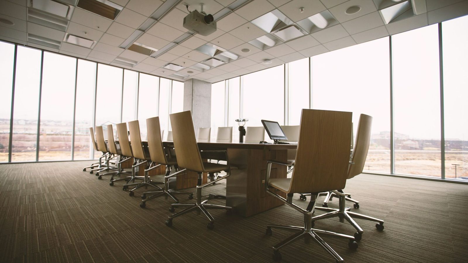 Empty glass-walled boardroom